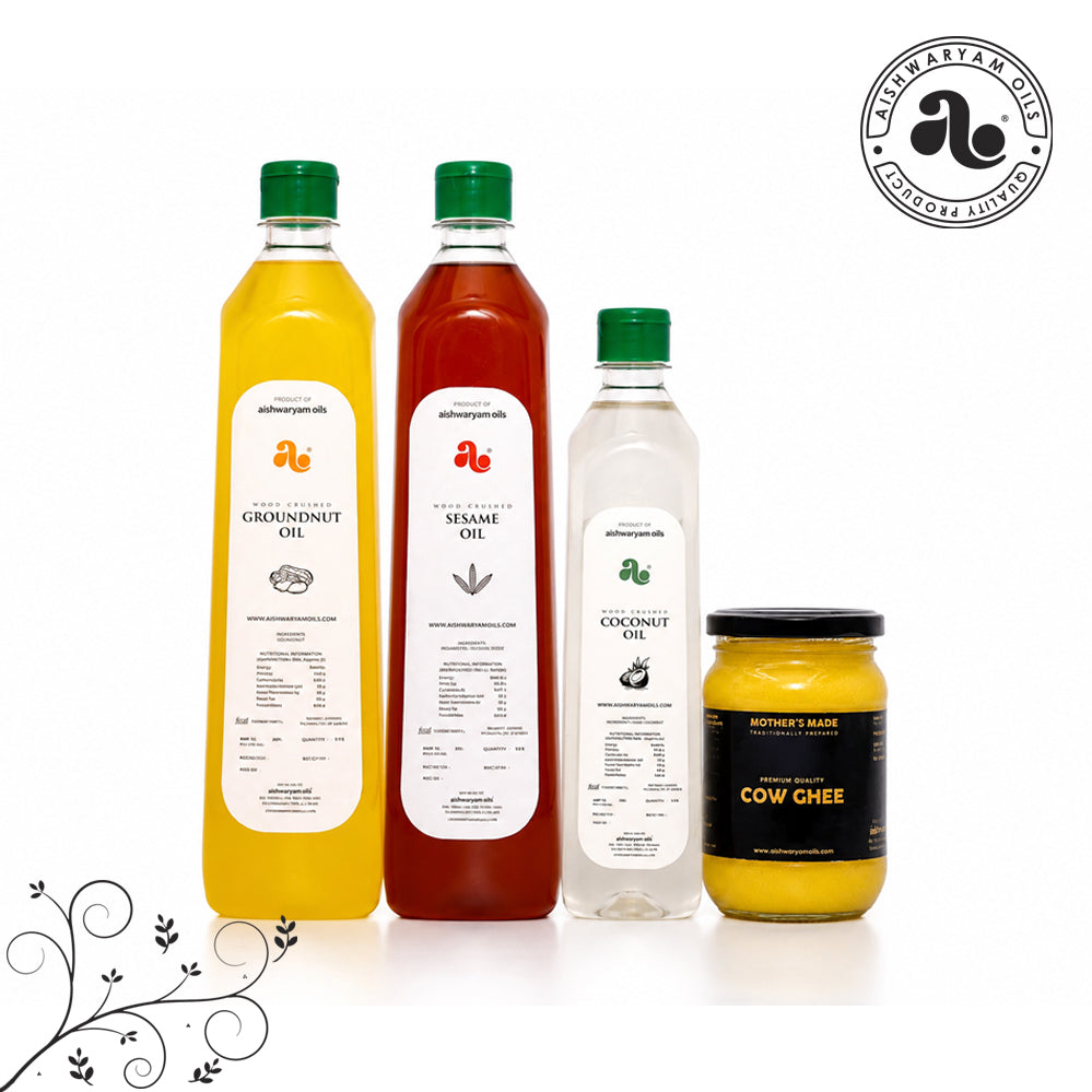 Groundnut Oil, Sesame Oil Each 1 Litre, Coconut Oil 500ml & Pure Cow Ghee 250ml Combo Pack