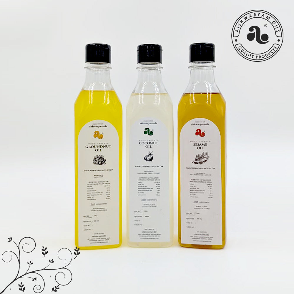 Groundnut Oil, Coconut Oil & Sesame Oil Combo Pack (500ml Each)