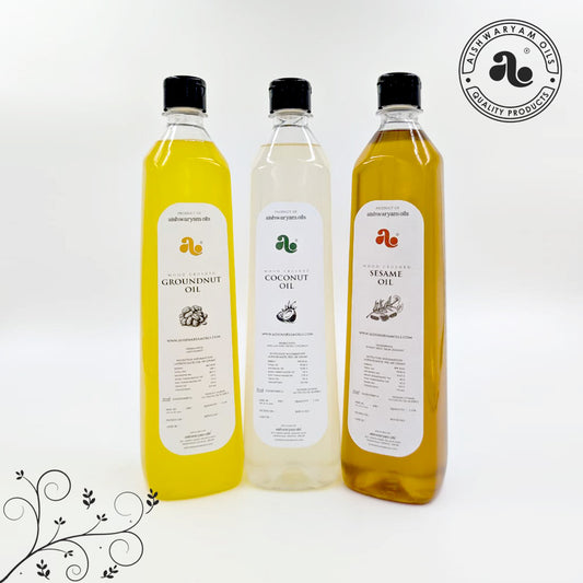 Groundnut Oil, Coconut Oil & Sesame Oil Combo Pack (1 Litre Each)